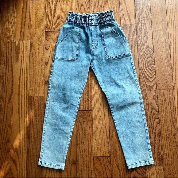 SHEIN Other - SHEIN Paper-bag Acid Wash Casual Light Blue Jeans Elastic Waist Girl’s Size 10